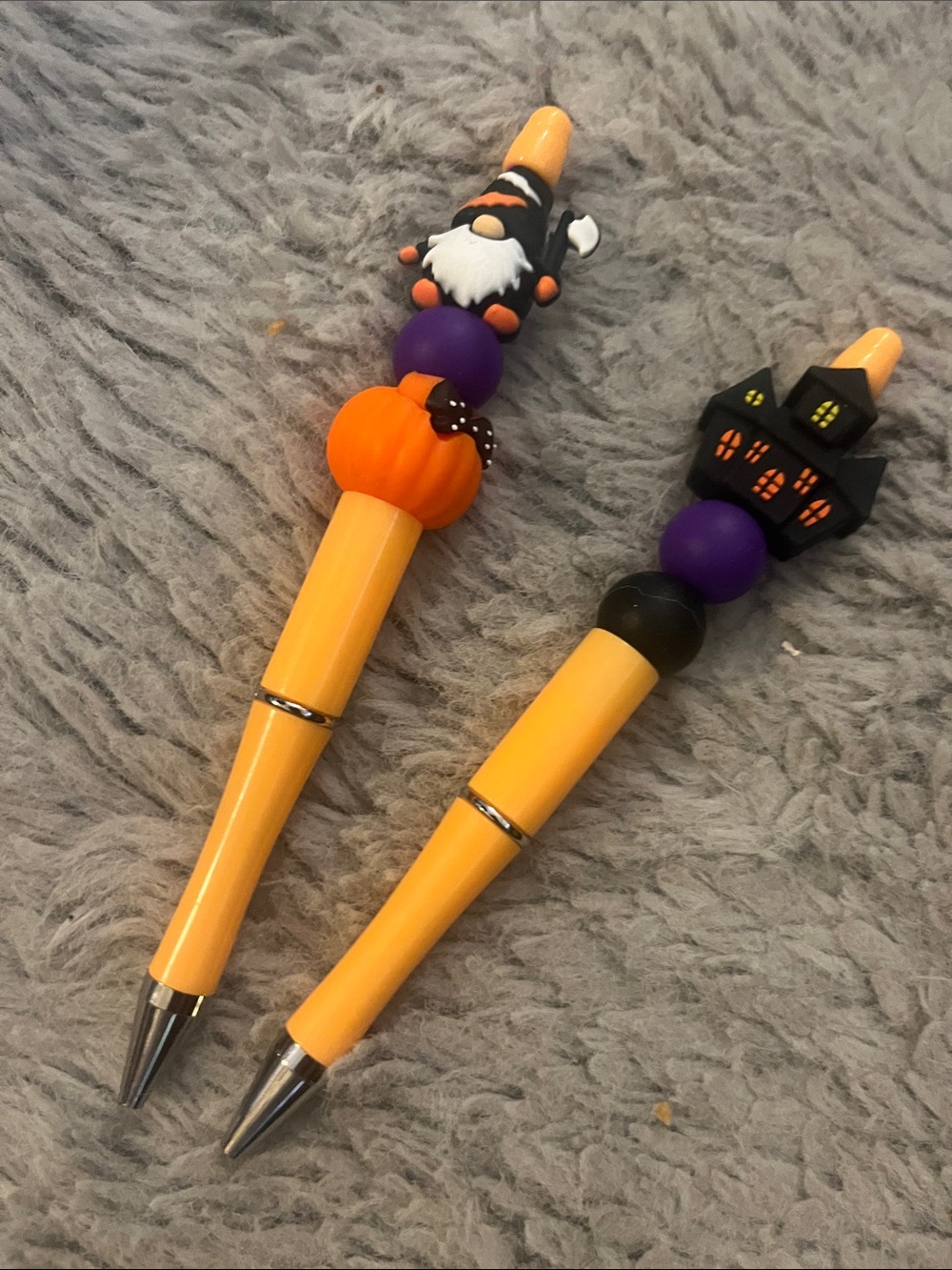 Halloween Orange Pumpkin & Haunted House Beaded Pen - Cute Fun Halloween pens 14